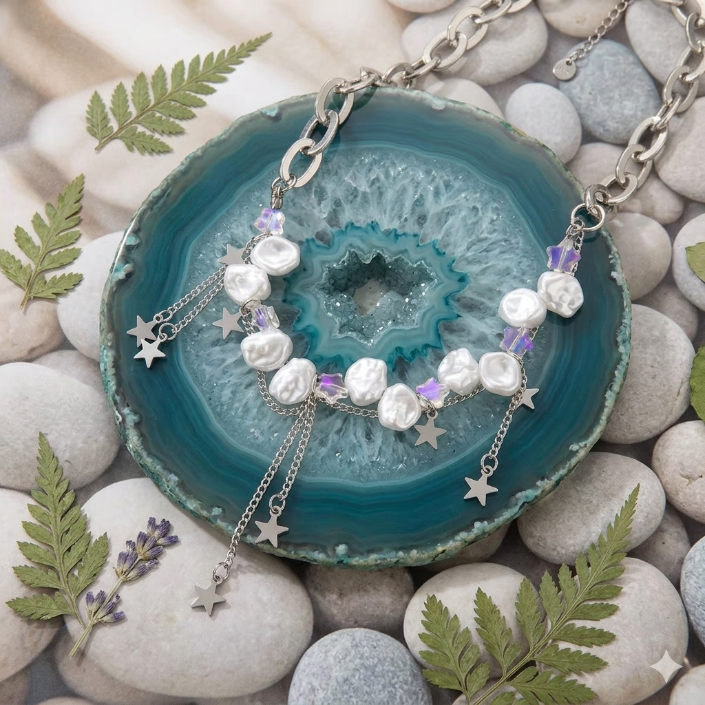 Baroque Pearl Star Charm Choker Necklace