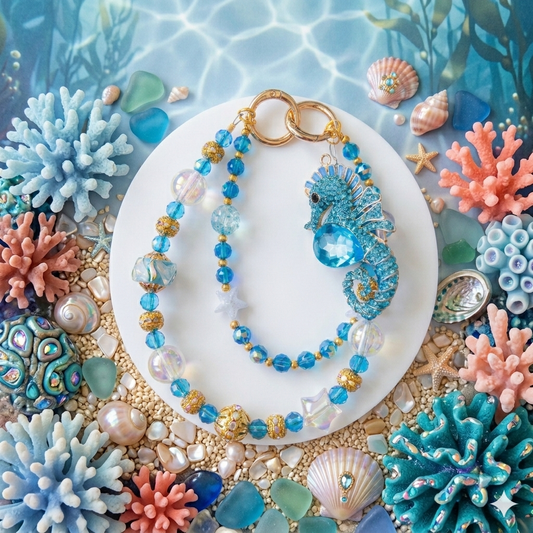 Ocean Seahorse Beaded Keychain – Custom Made for Lola