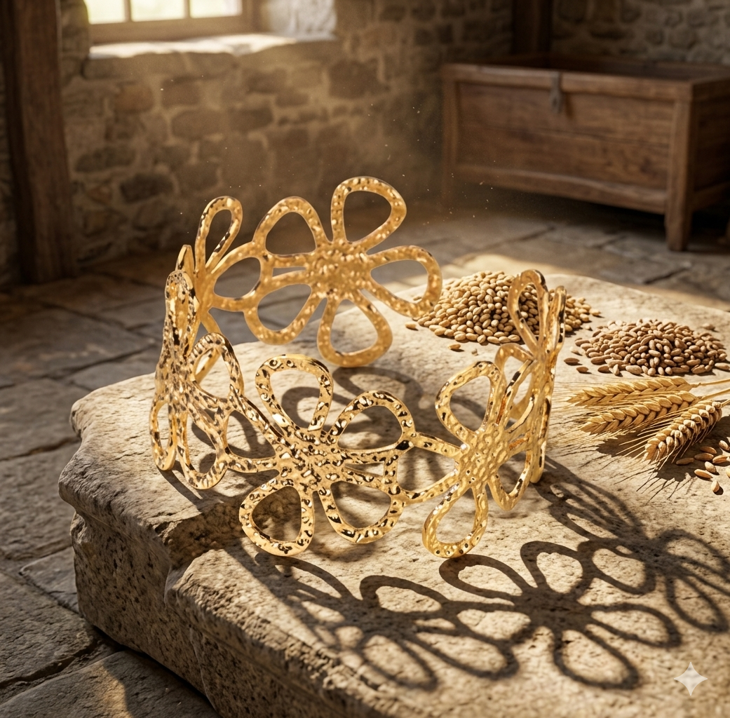 Gold Daisy Flower Cuff Bracelet