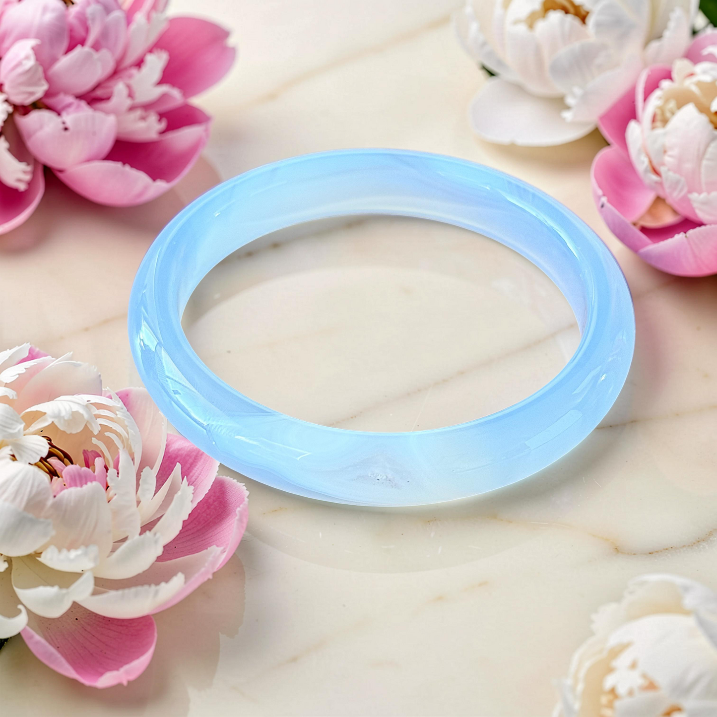 Ethereal Blue Chalcedony Agate Bangle Bracelet