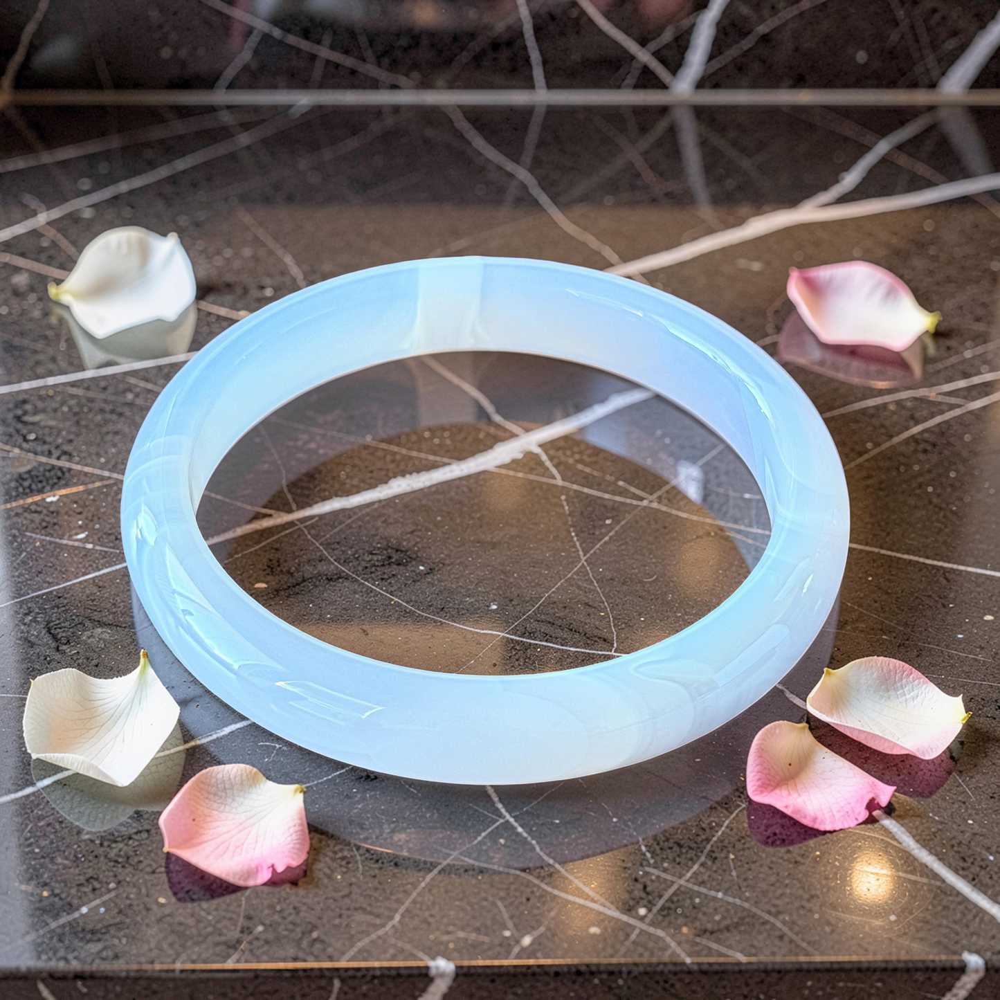 Ethereal Blue Chalcedony Agate Bangle Bracelet