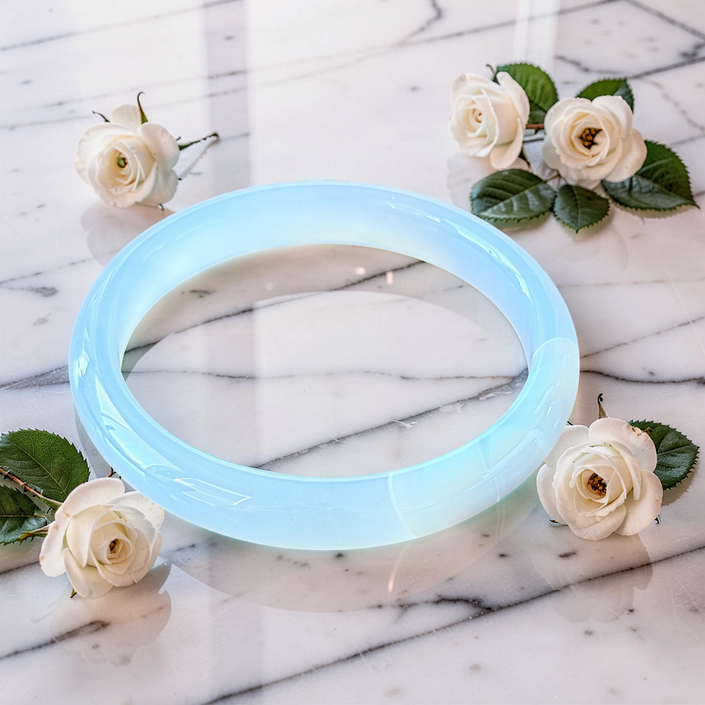 Ethereal Blue Chalcedony Agate Bangle Bracelet