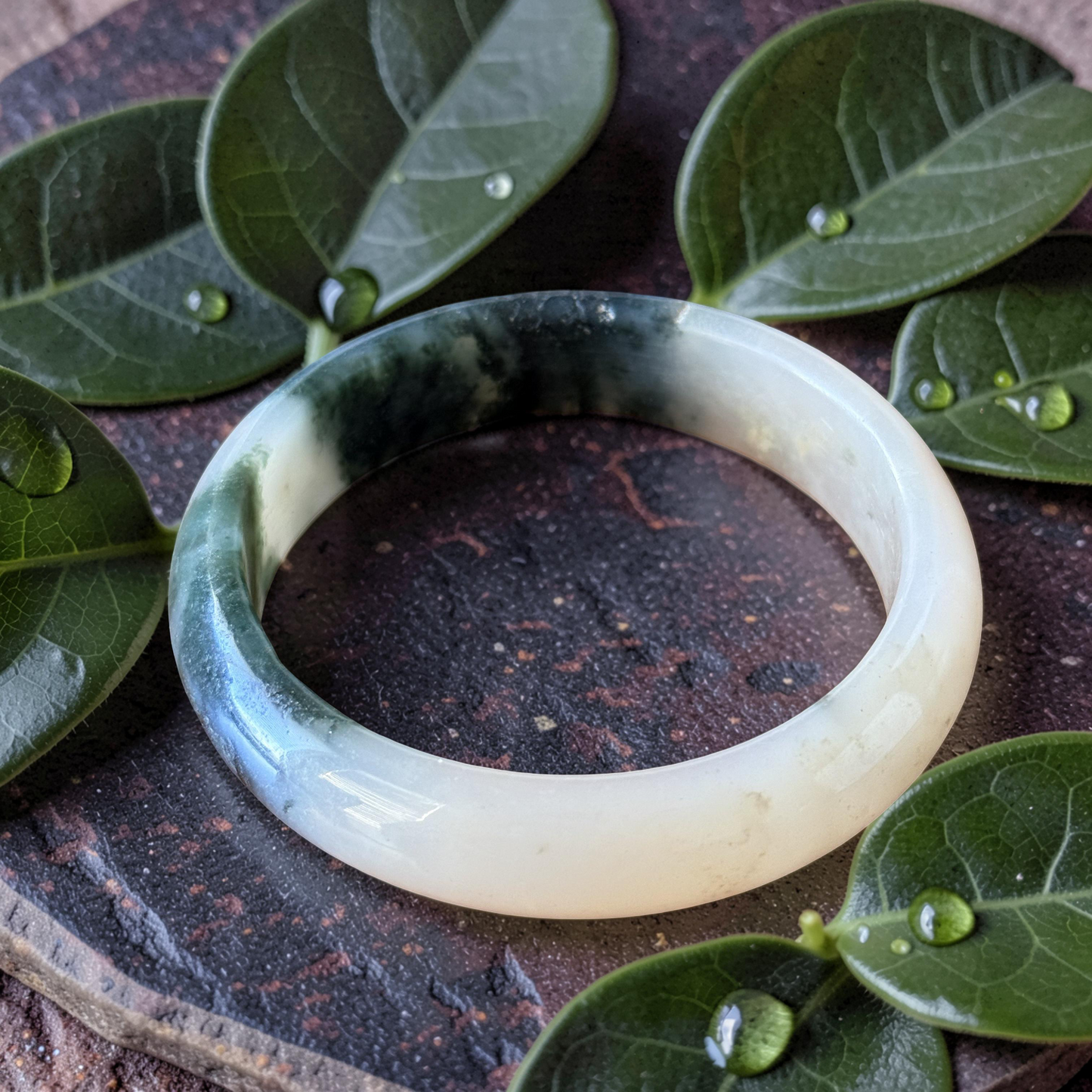 Green Moss Agate Bangle Bracelet | Natural Gemstone | Sizes 58–62mm