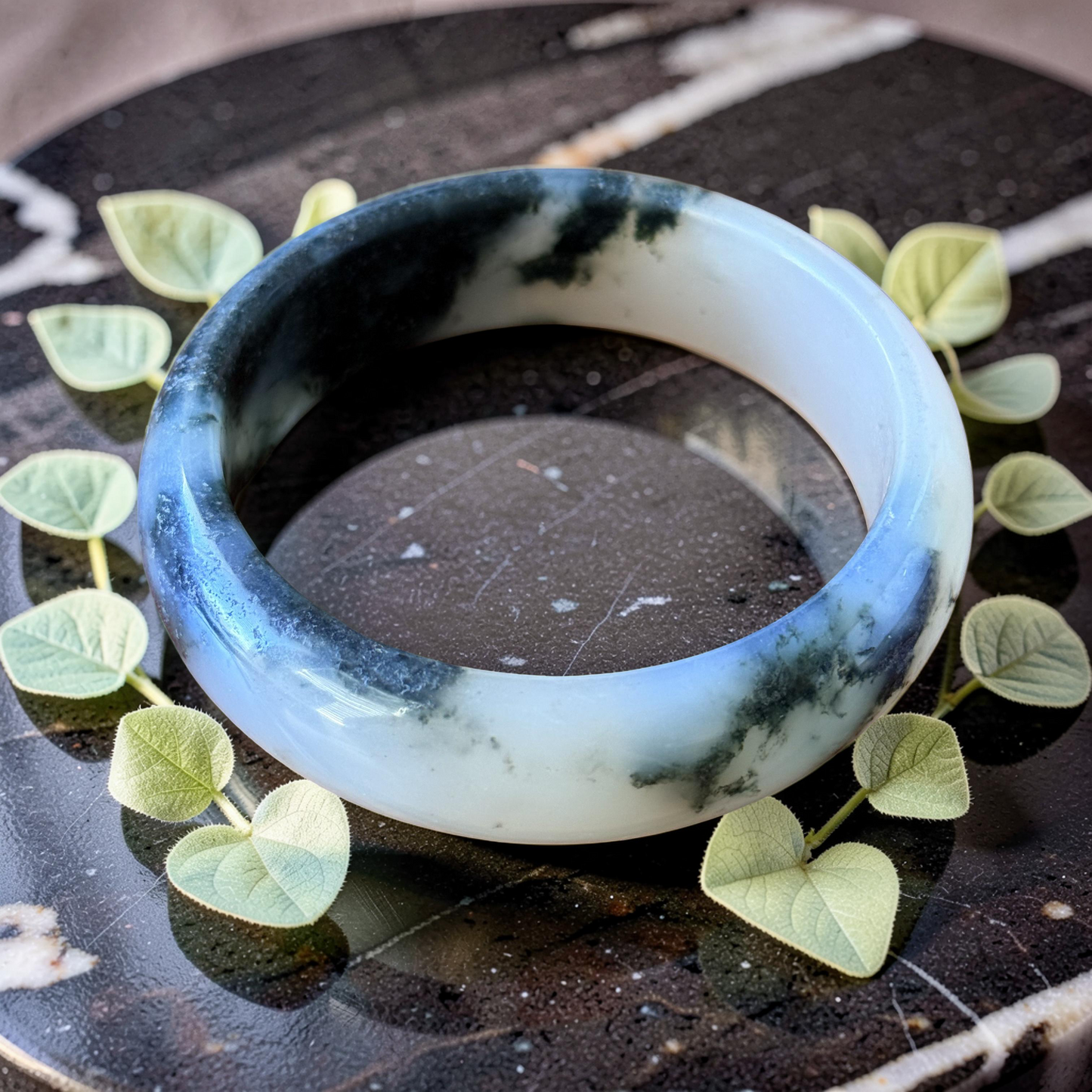 Green Moss Agate Bangle Bracelet | Natural Gemstone | Sizes 58–62mm