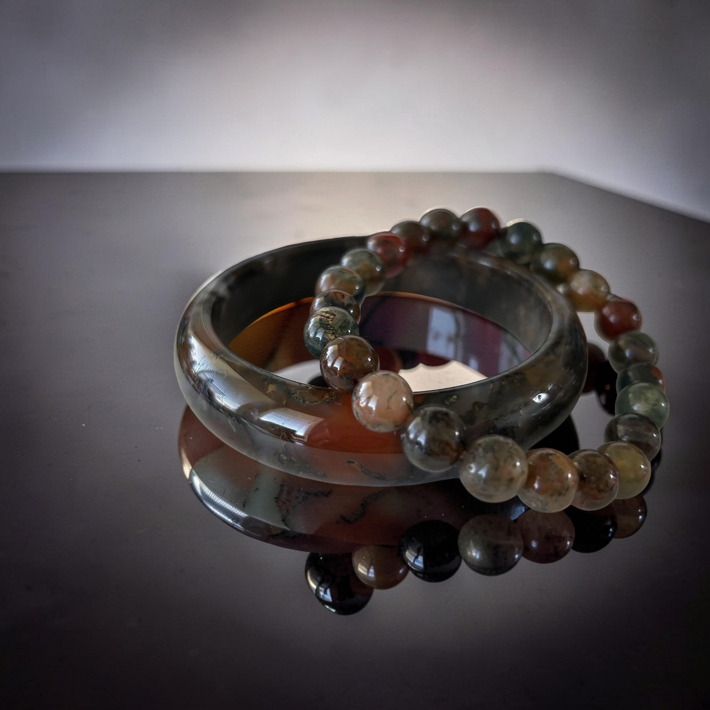 AAA Moss Agate Bangle – Natural Translucent Stone