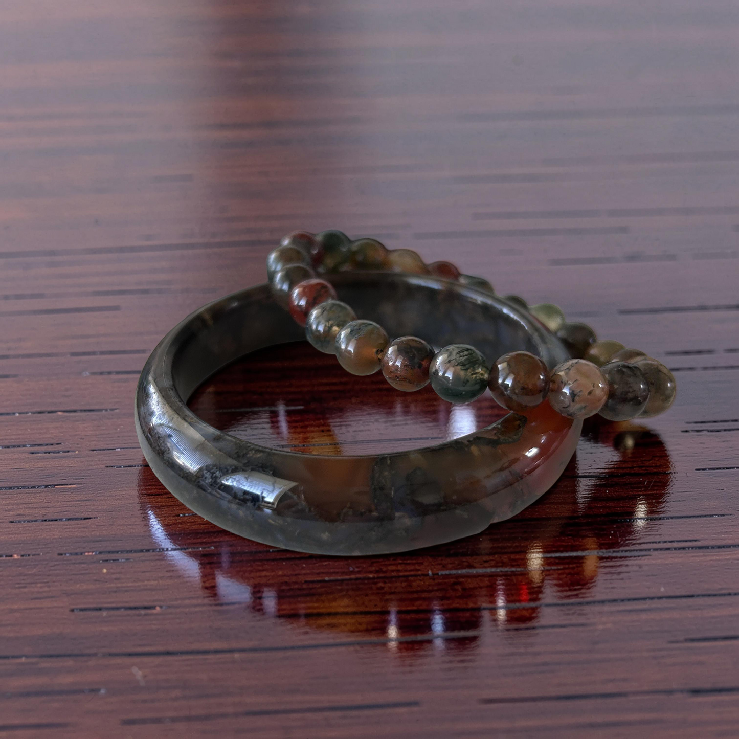 AAA Moss Agate Bangle – Natural Translucent Stone