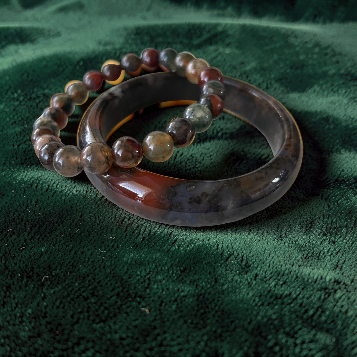AAA Moss Agate Bangle – Natural Translucent Stone