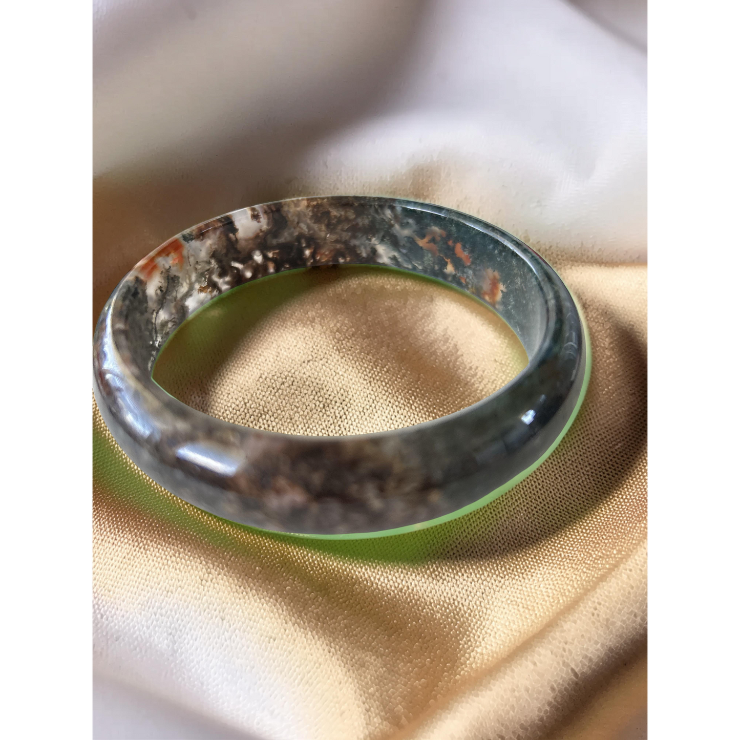 AAA Moss Agate Bangle – Natural Translucent Stone