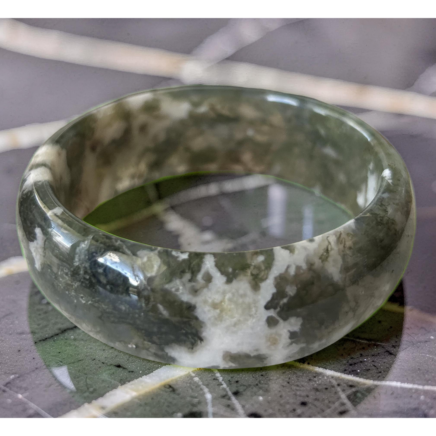 AAA Moss Agate Bangle – Natural Translucent Stone