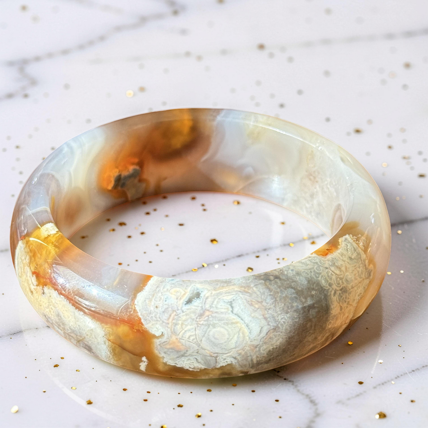 Small to Large Wrist, Brown Agate Bangle Bracelet - Natural Gemstone Jewelry - Elegant Translucent Stone Accessory - Natural Crystal GEO