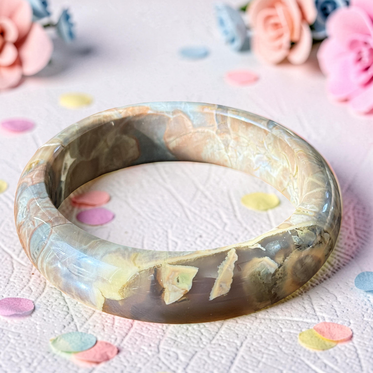 Small to Large Wrist, Brown Agate Bangle Bracelet - Natural Gemstone Jewelry - Elegant Translucent Stone Accessory - Natural Crystal GEO