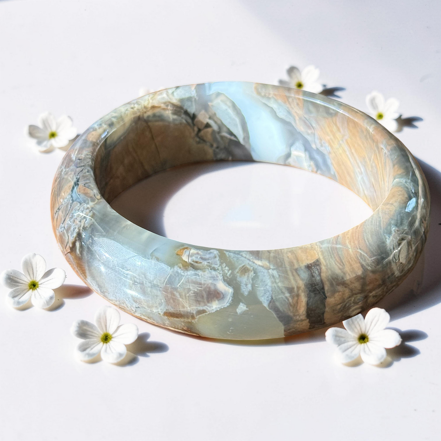 Small to Large Wrist, Brown Agate Bangle Bracelet - Natural Gemstone Jewelry - Elegant Translucent Stone Accessory - Natural Crystal GEO