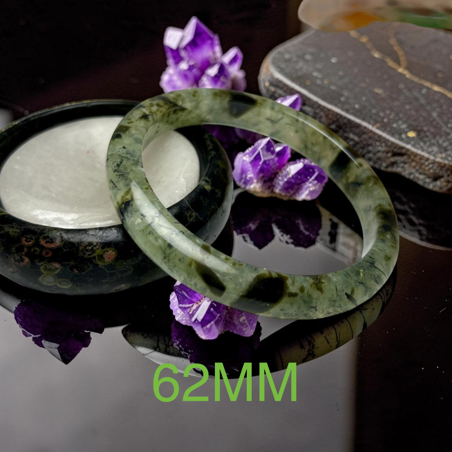 Prehnite Rutilated Quartz Natural Green Jade Bangle Bracelet