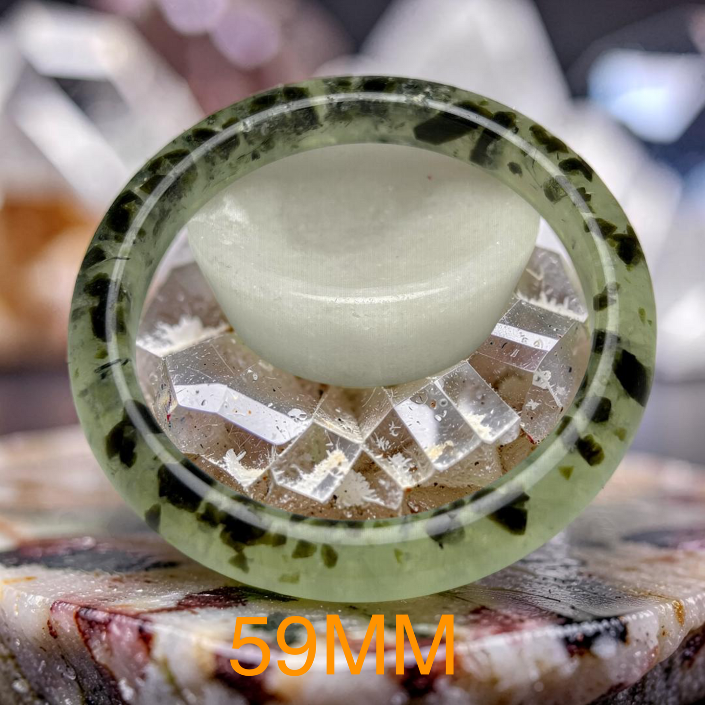 Prehnite Rutilated Quartz Natural Green Jade Bangle Bracelet
