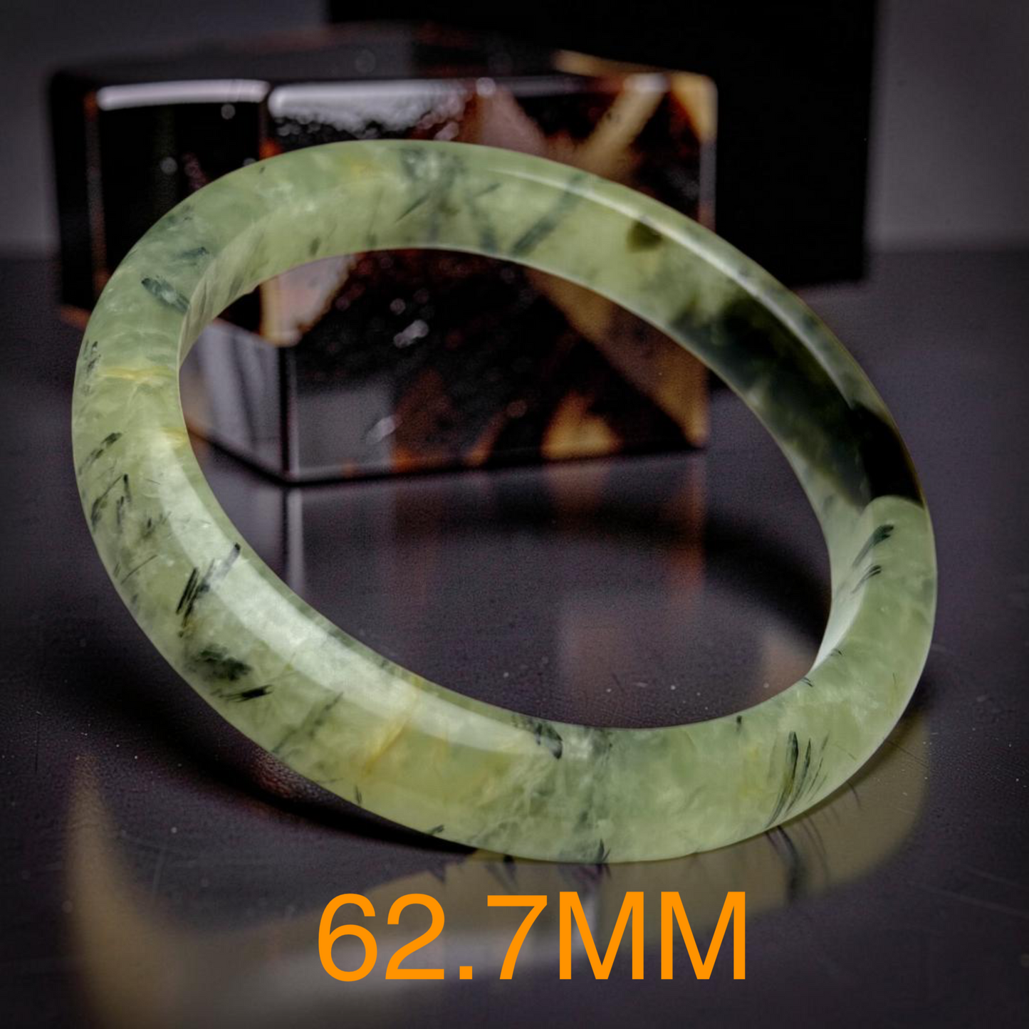 Prehnite Rutilated Quartz Natural Green Jade Bangle Bracelet