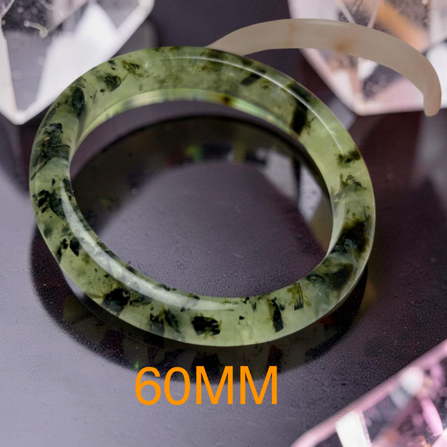 Prehnite Rutilated Quartz Natural Green Jade Bangle Bracelet