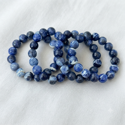 Natural Sodalite Bracelet 12mm | Blue Crystal Beaded Stretch Bracelet