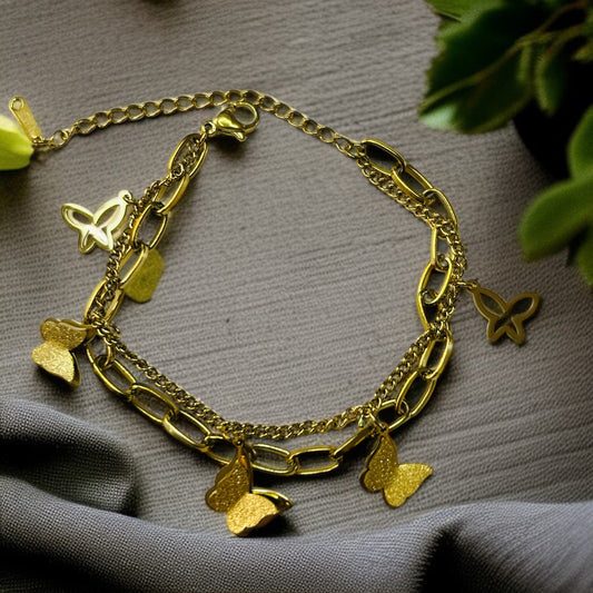 Golden Flutter – Butterfly Charm Chain Bracelet