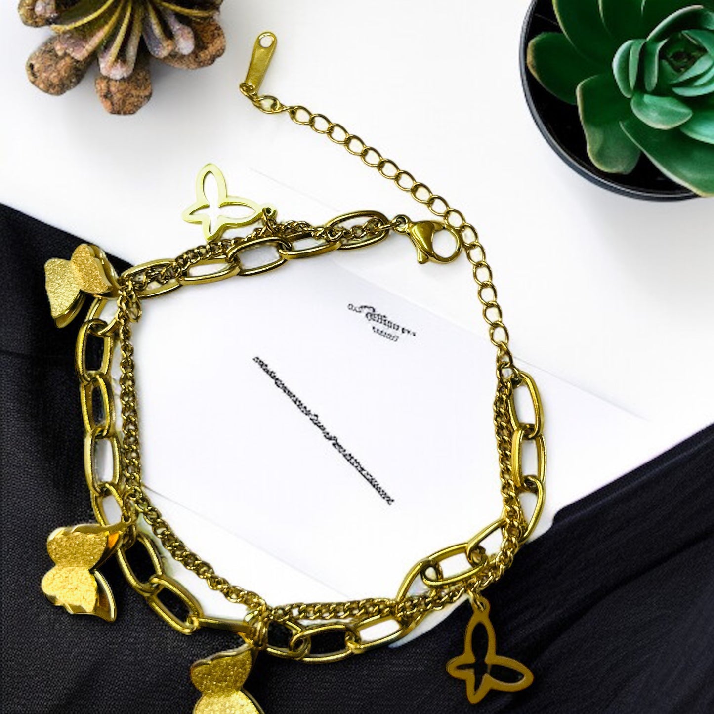 Golden Flutter – Butterfly Charm Chain Bracelet