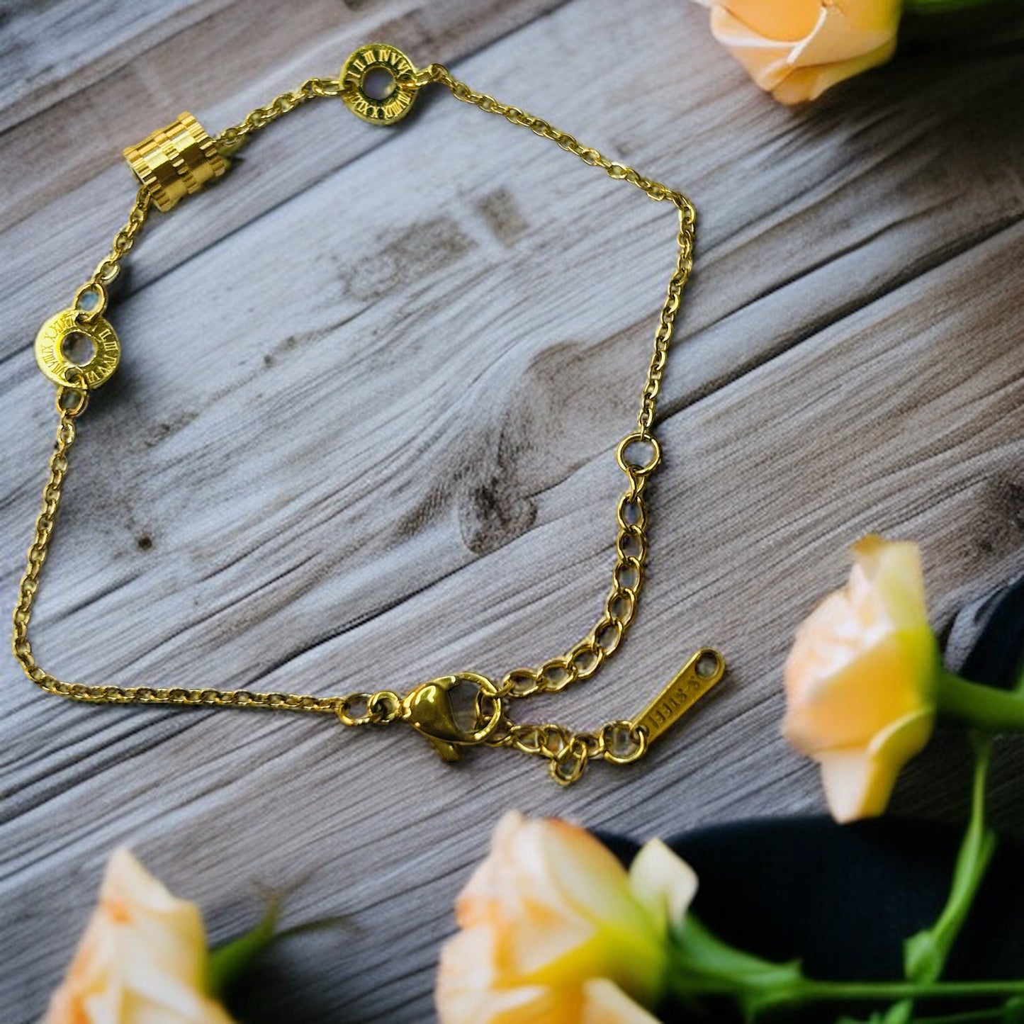 Timeless Glow – Roman Numeral Charm Bracelet
