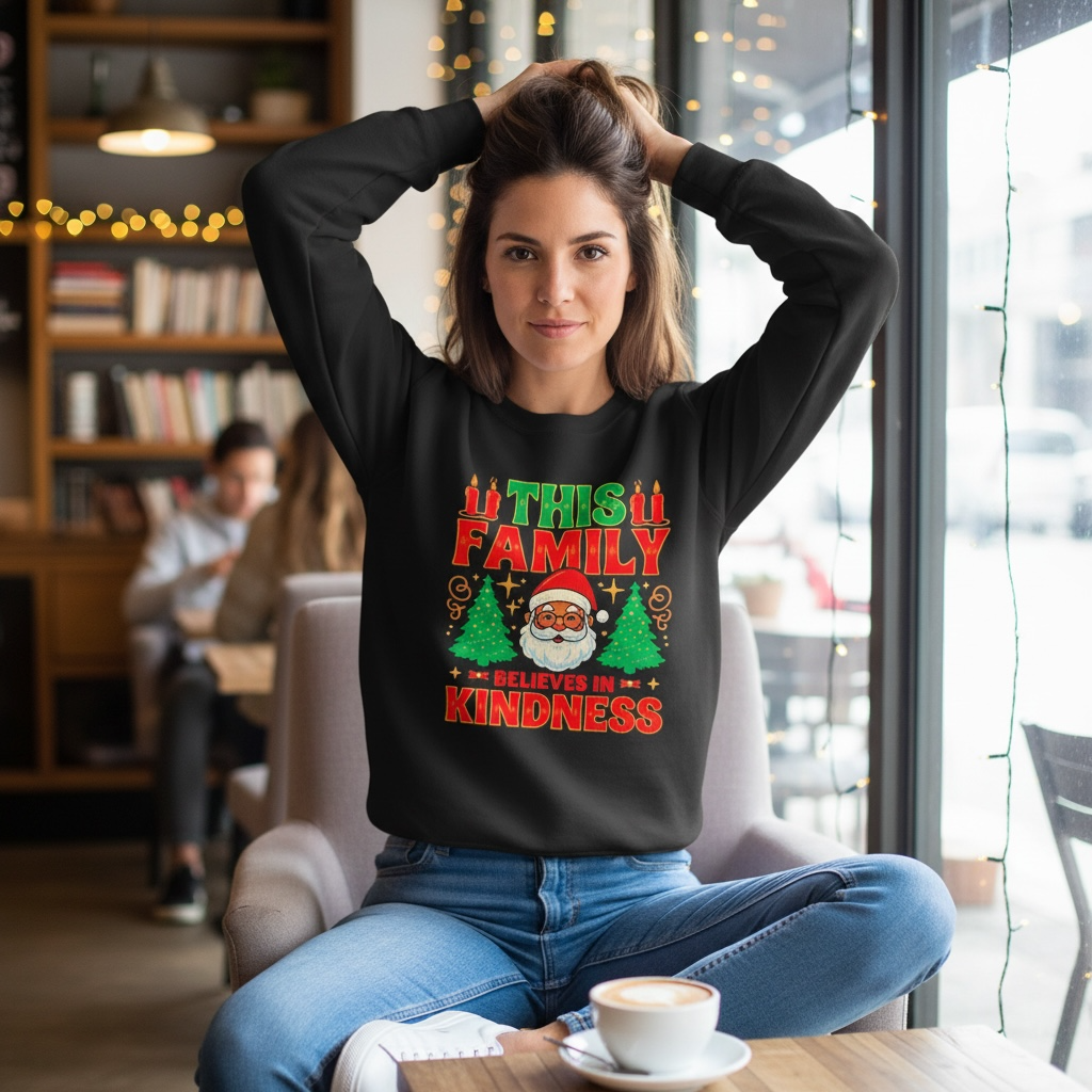 This Family Believes in Kindness - Christmas Sweatshirt | Soft Cotton Comfort Colors