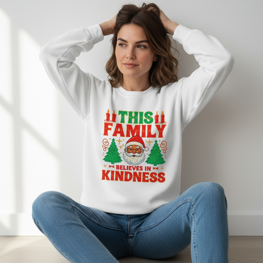 This Family Believes in Kindness - Christmas Sweatshirt | Soft Cotton Comfort Colors