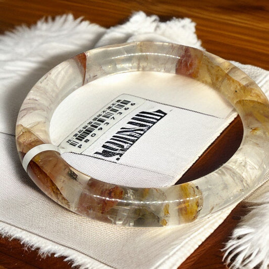 Fire Quartz Bangle Bracelet, Hematoid Quartz Statement Bangle, Warm Flame Inclusions