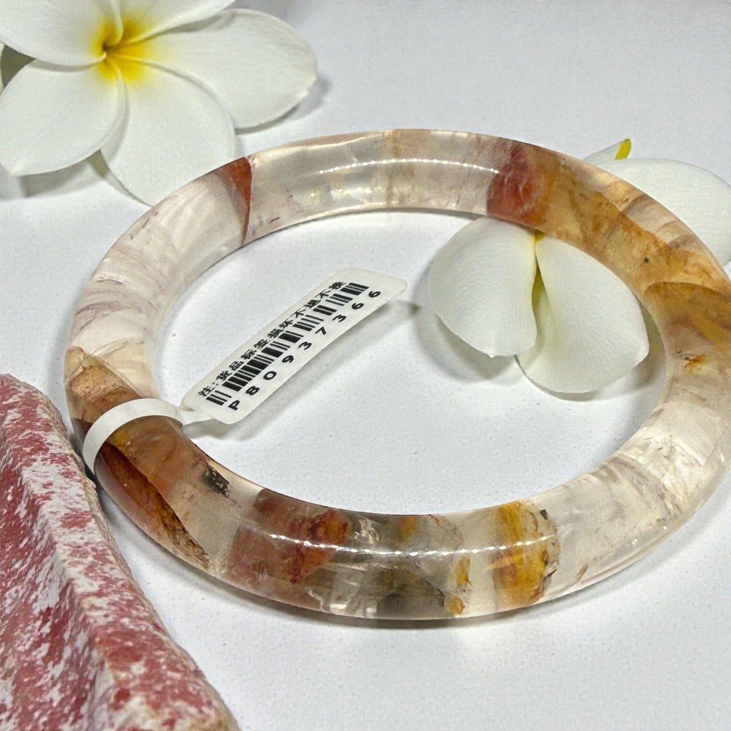 Fire Quartz Bangle Bracelet, Hematoid Quartz Statement Bangle, Warm Flame Inclusions