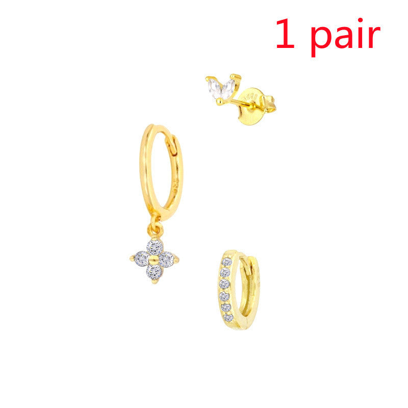 Women's Floral Clover Stacked Earrings Set Daith Earrings