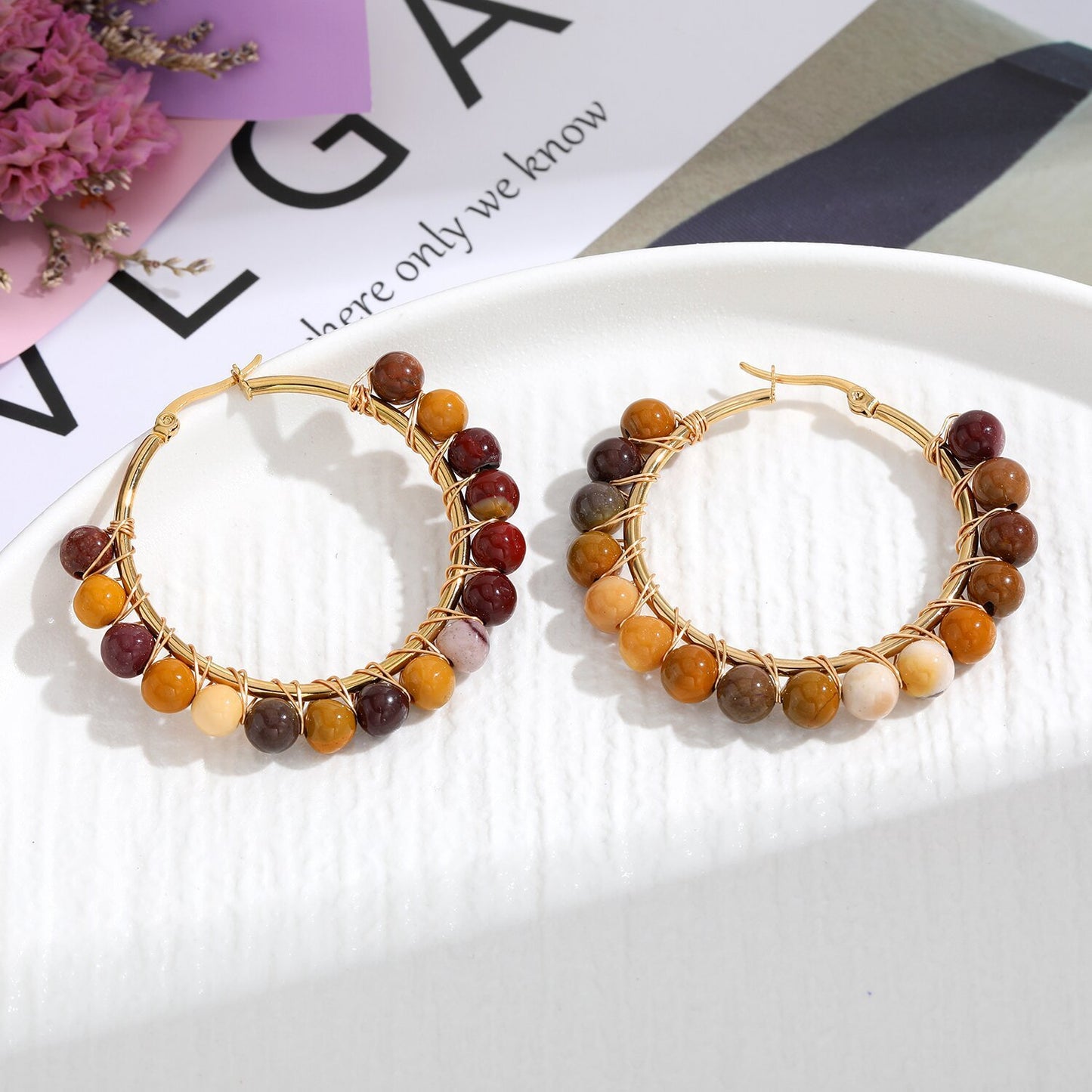 Natural Stone Stainless Steel Winding Earrings