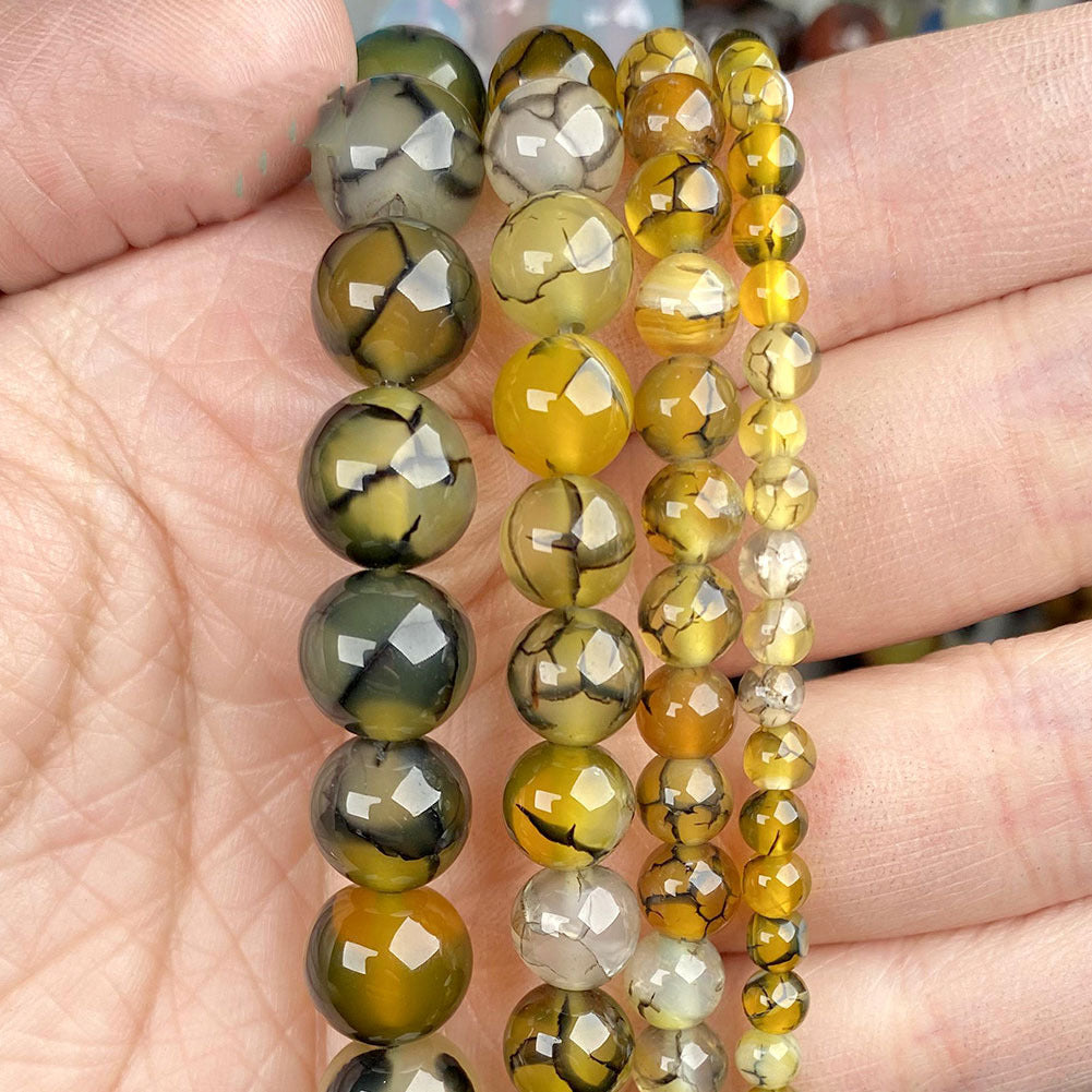 Black Dragon Pattern Agate Round Bead DIY Jewelry Loose Bead
