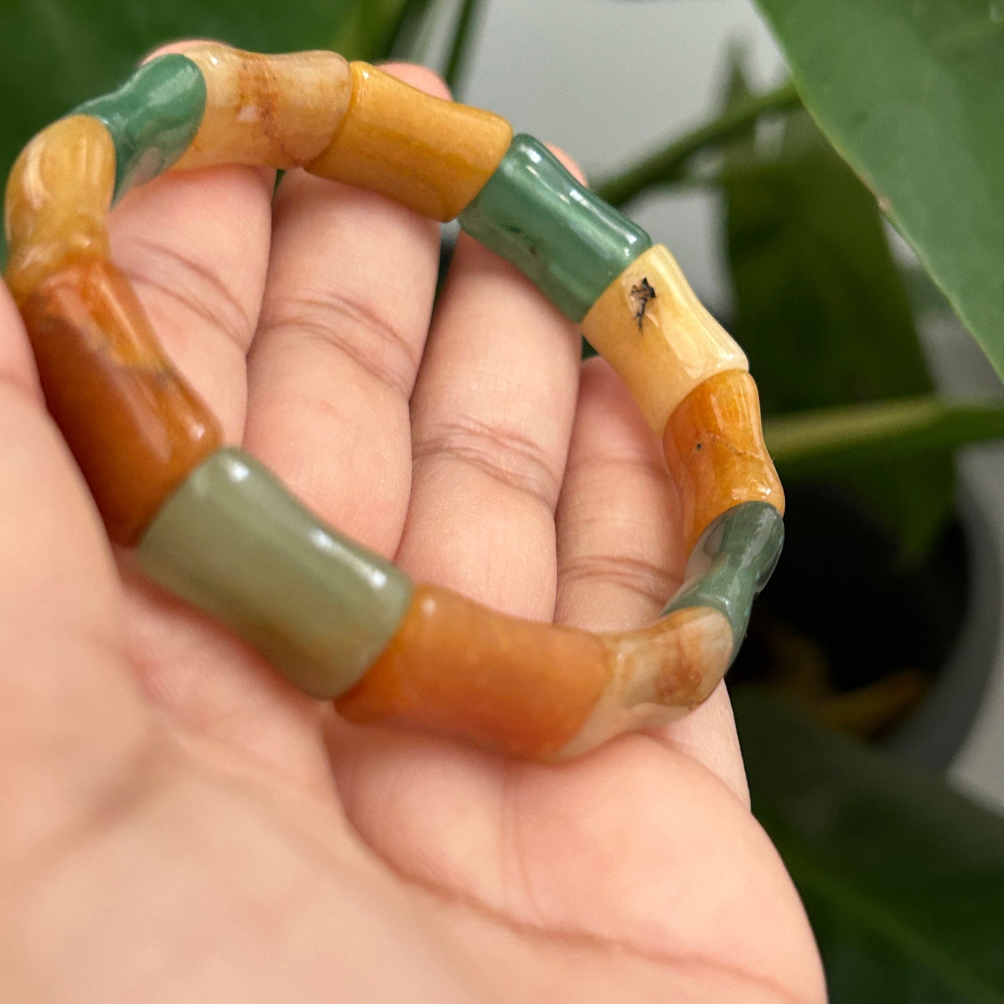 Multi Color Aventurine Jade Bangle Gemstone Men & Women Stretch Bracelet Balance Healing fit 17CM Double Drill Bamboo Pillow Shape Beads