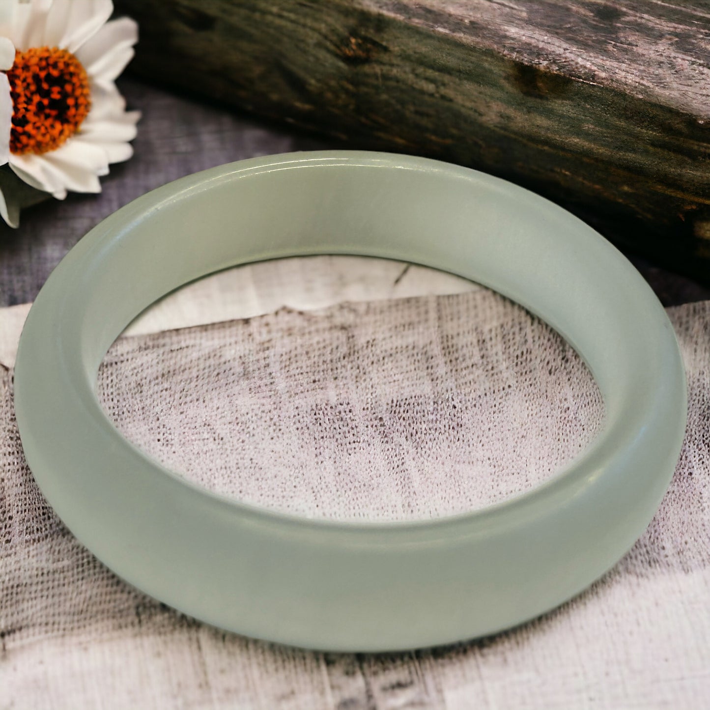 Translucent Natural White Jade Bangle | White Jadeite Jade | Vintage Bangle Bracelet 61.8MM or 7.5" Medium to Large Wrist | Crystal Bangle