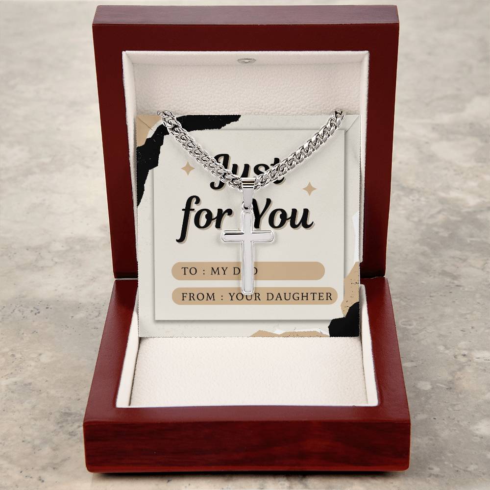 Cuban Link Chain with Artisan Cross & Personalized Card