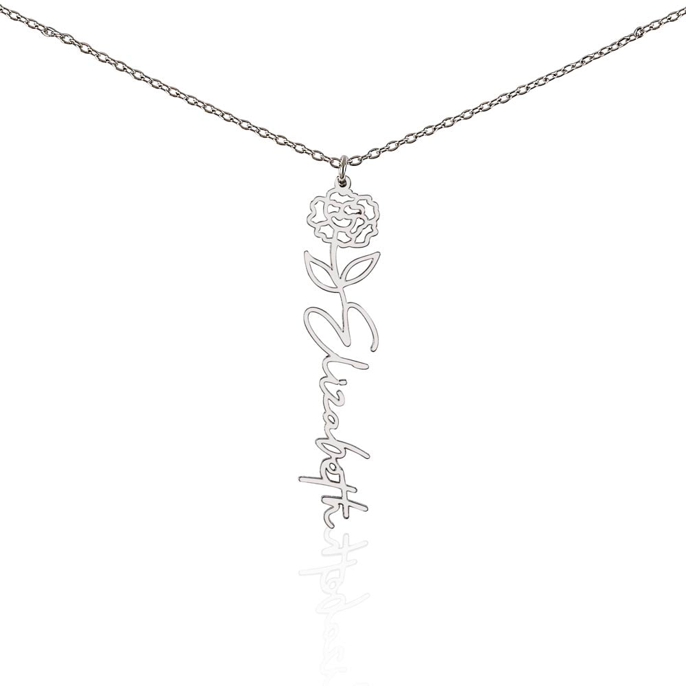Personalized Birth Flower Name Necklace – Custom Engraved Jewelry with Your Birth Month Flower