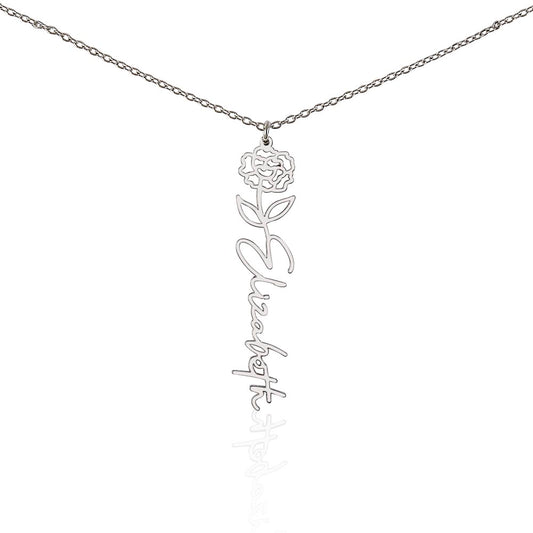 Personalized Birth Flower Name Necklace – Custom Engraved Jewelry with Your Birth Month Flower