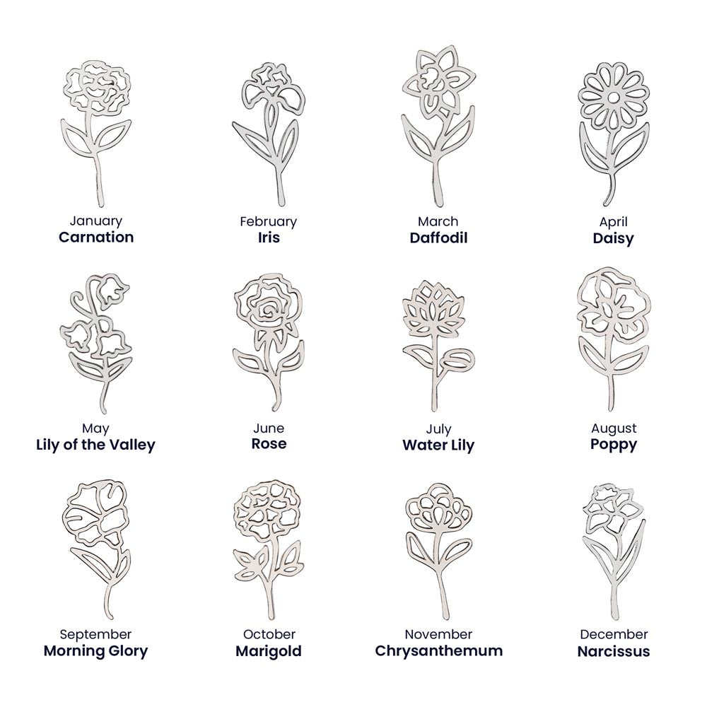 Personalized Birth Flower Name Necklace – Custom Engraved Jewelry with Your Birth Month Flower