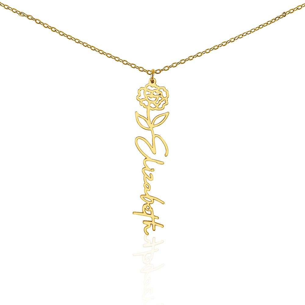 Personalized Birth Flower Name Necklace – Custom Engraved Jewelry with Your Birth Month Flower