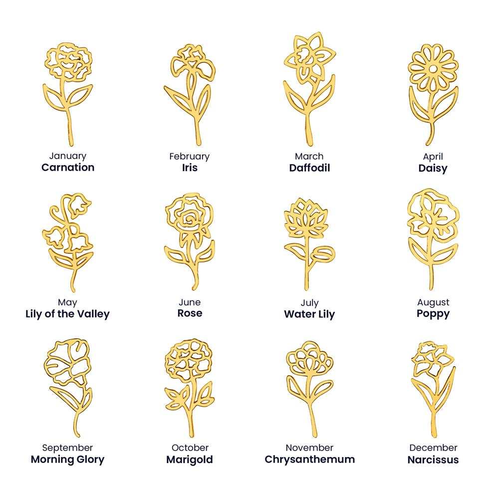 Personalized Birth Flower Name Necklace – Custom Engraved Jewelry with Your Birth Month Flower