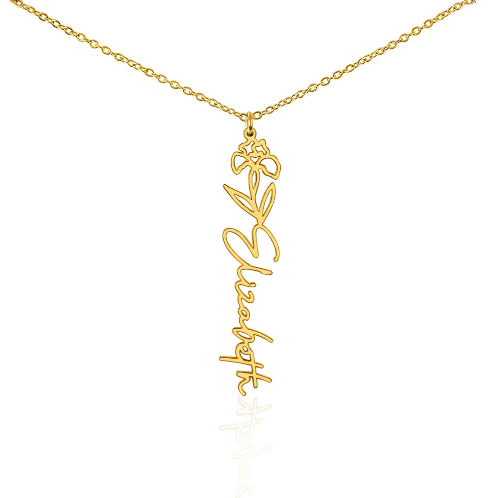 Personalized Birth Flower Name Necklace – Custom Engraved Jewelry with Your Birth Month Flower
