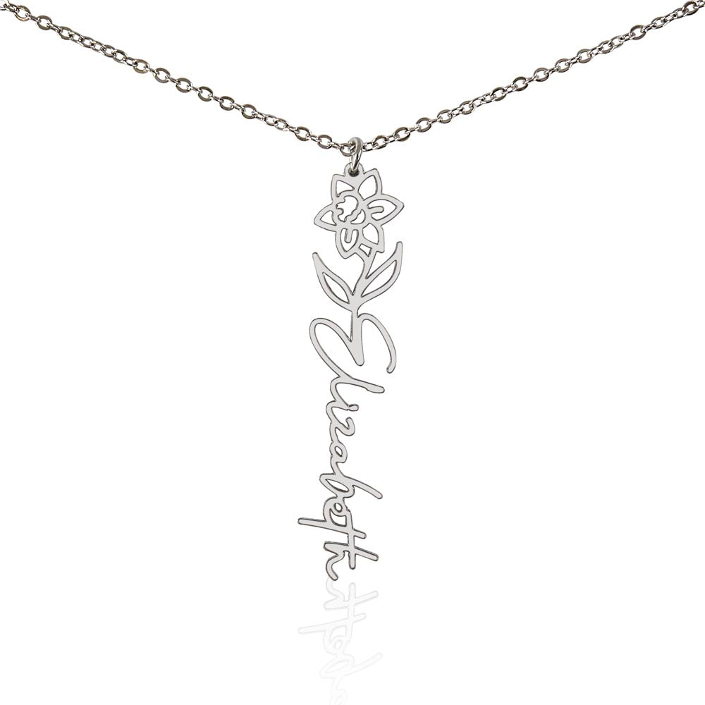Personalized Birth Flower Name Necklace – Custom Engraved Jewelry with Your Birth Month Flower