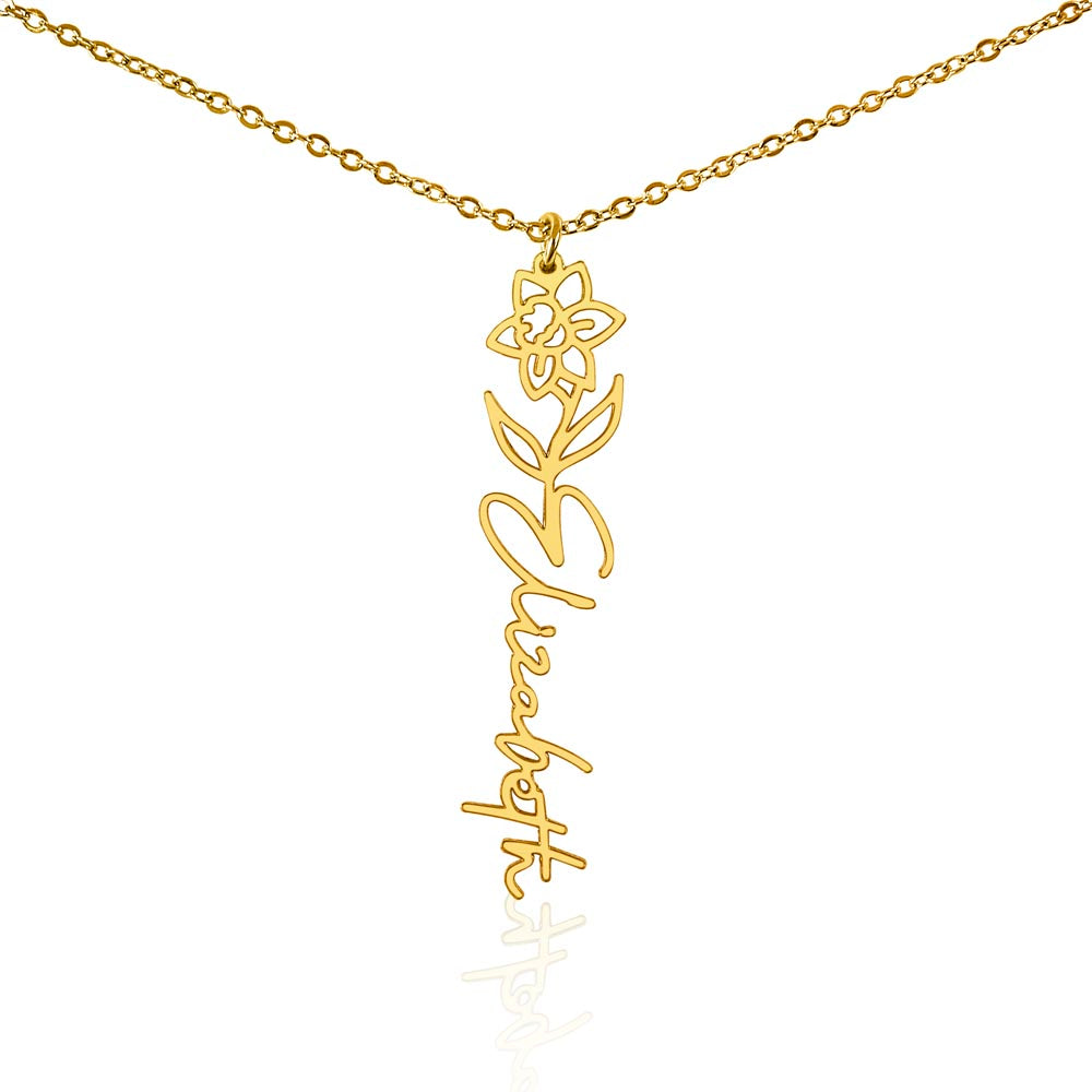 Personalized Birth Flower Name Necklace – Custom Engraved Jewelry with Your Birth Month Flower