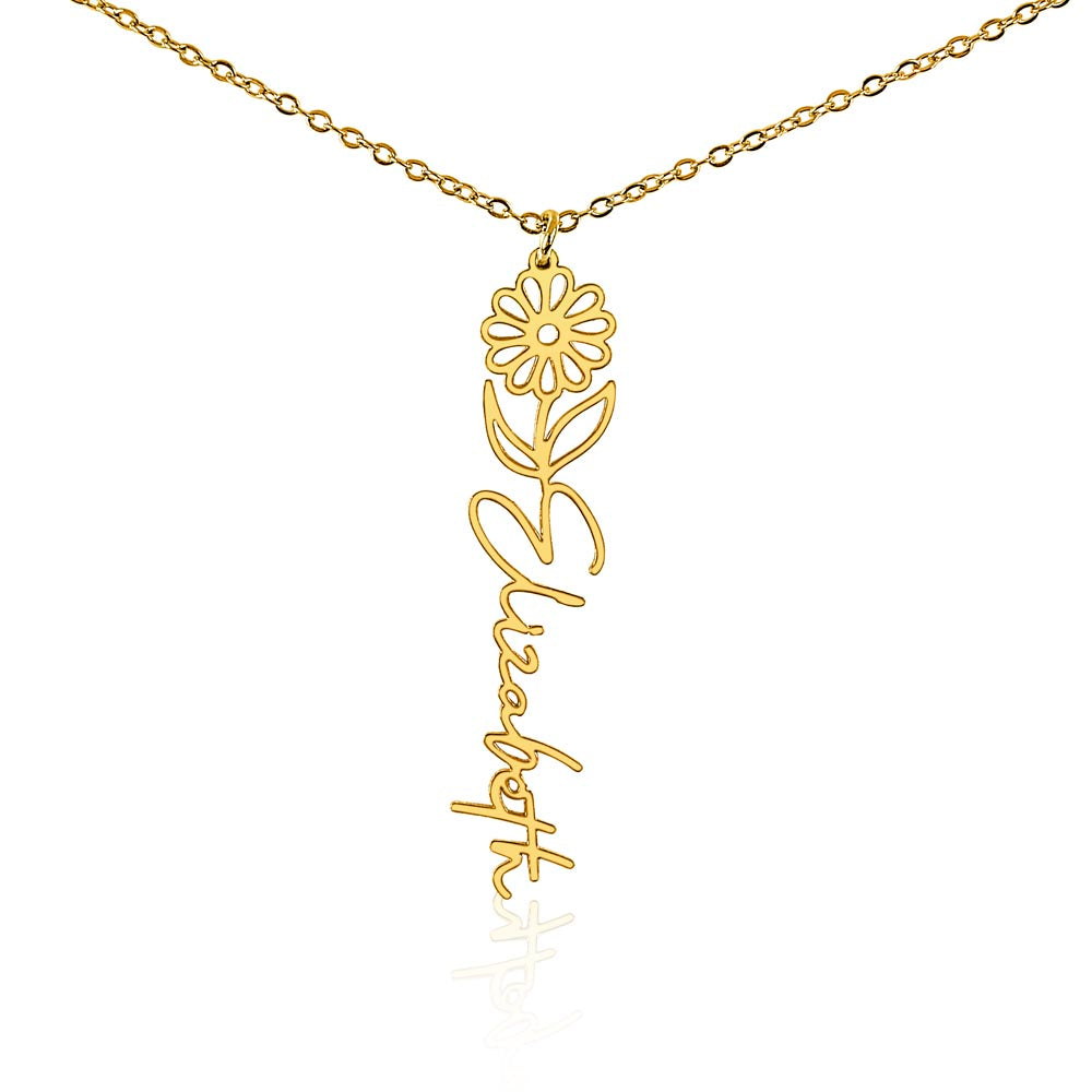 Personalized Birth Flower Name Necklace – Custom Engraved Jewelry with Your Birth Month Flower