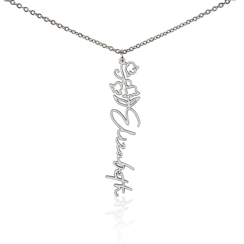 Personalized Birth Flower Name Necklace – Custom Engraved Jewelry with Your Birth Month Flower