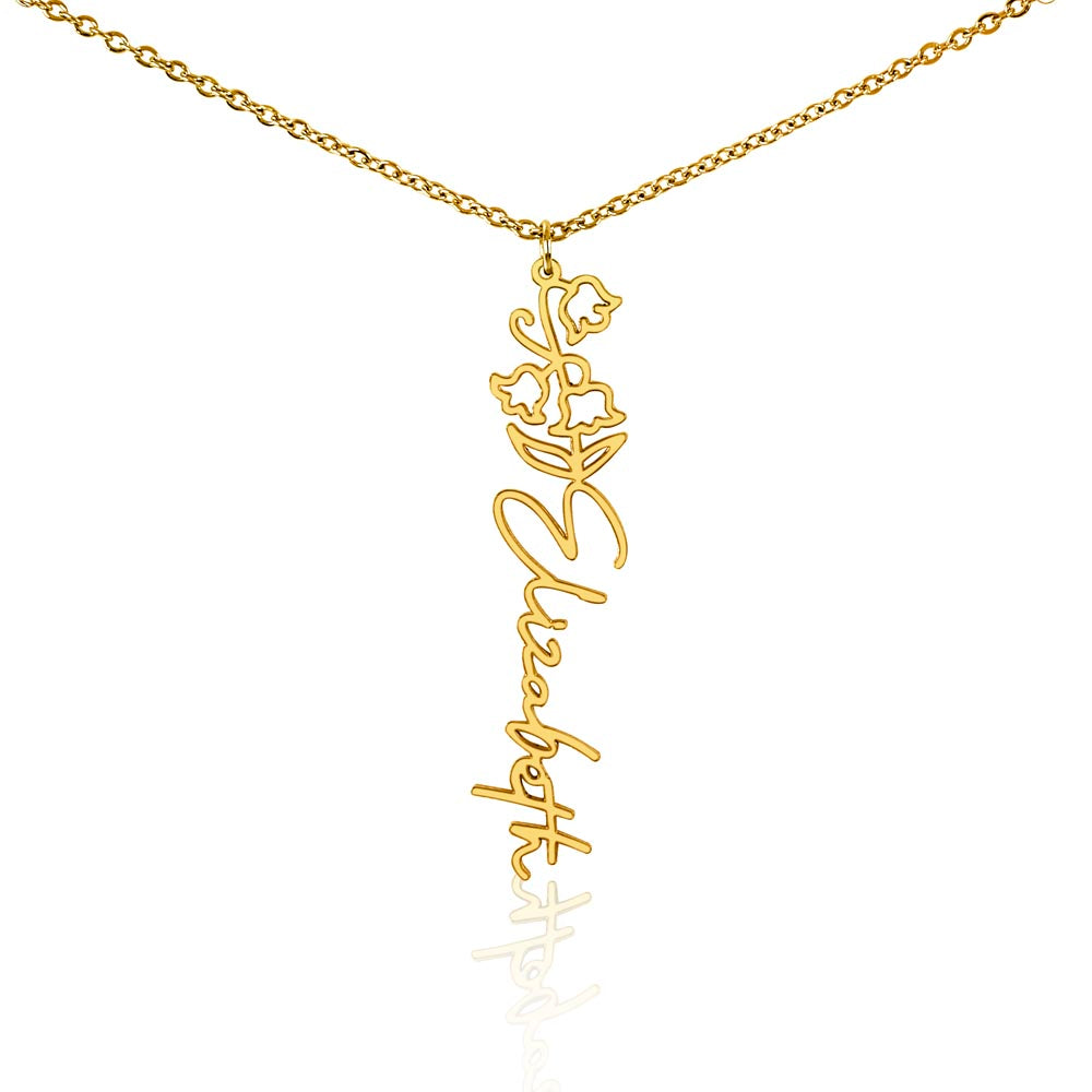 Personalized Birth Flower Name Necklace – Custom Engraved Jewelry with Your Birth Month Flower