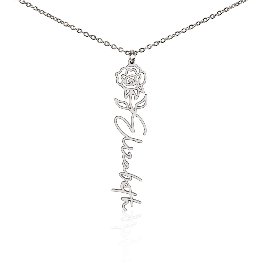 Personalized Birth Flower Name Necklace – Custom Engraved Jewelry with Your Birth Month Flower