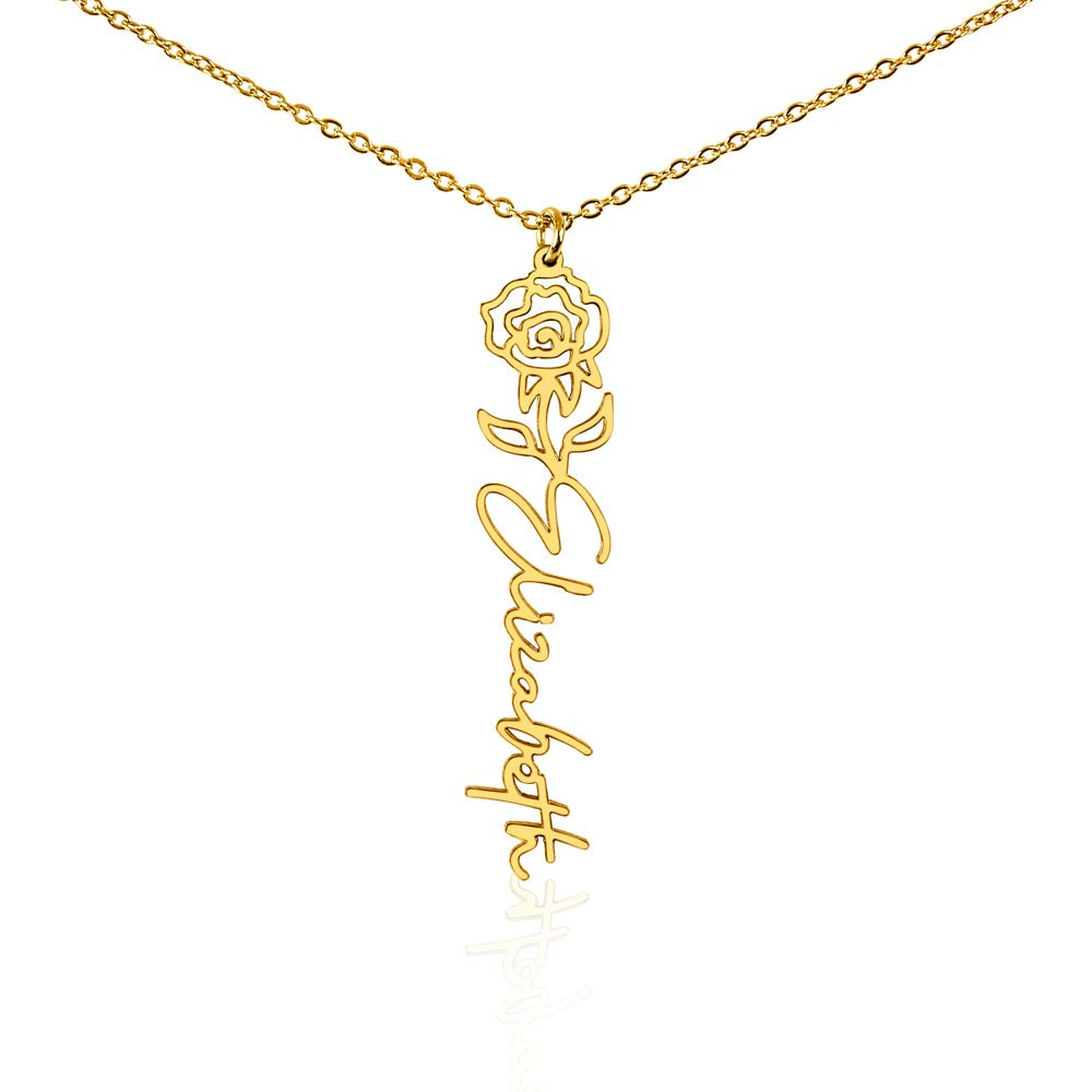 Personalized Birth Flower Name Necklace – Custom Engraved Jewelry with Your Birth Month Flower