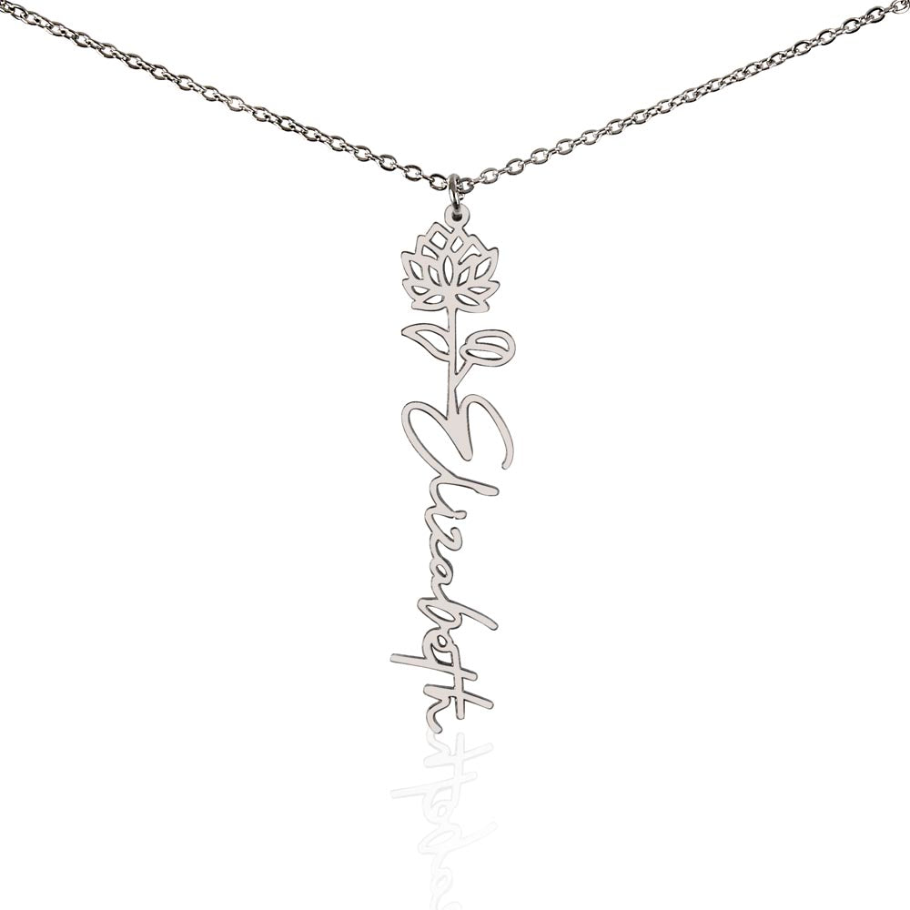 Personalized Birth Flower Name Necklace – Custom Engraved Jewelry with Your Birth Month Flower