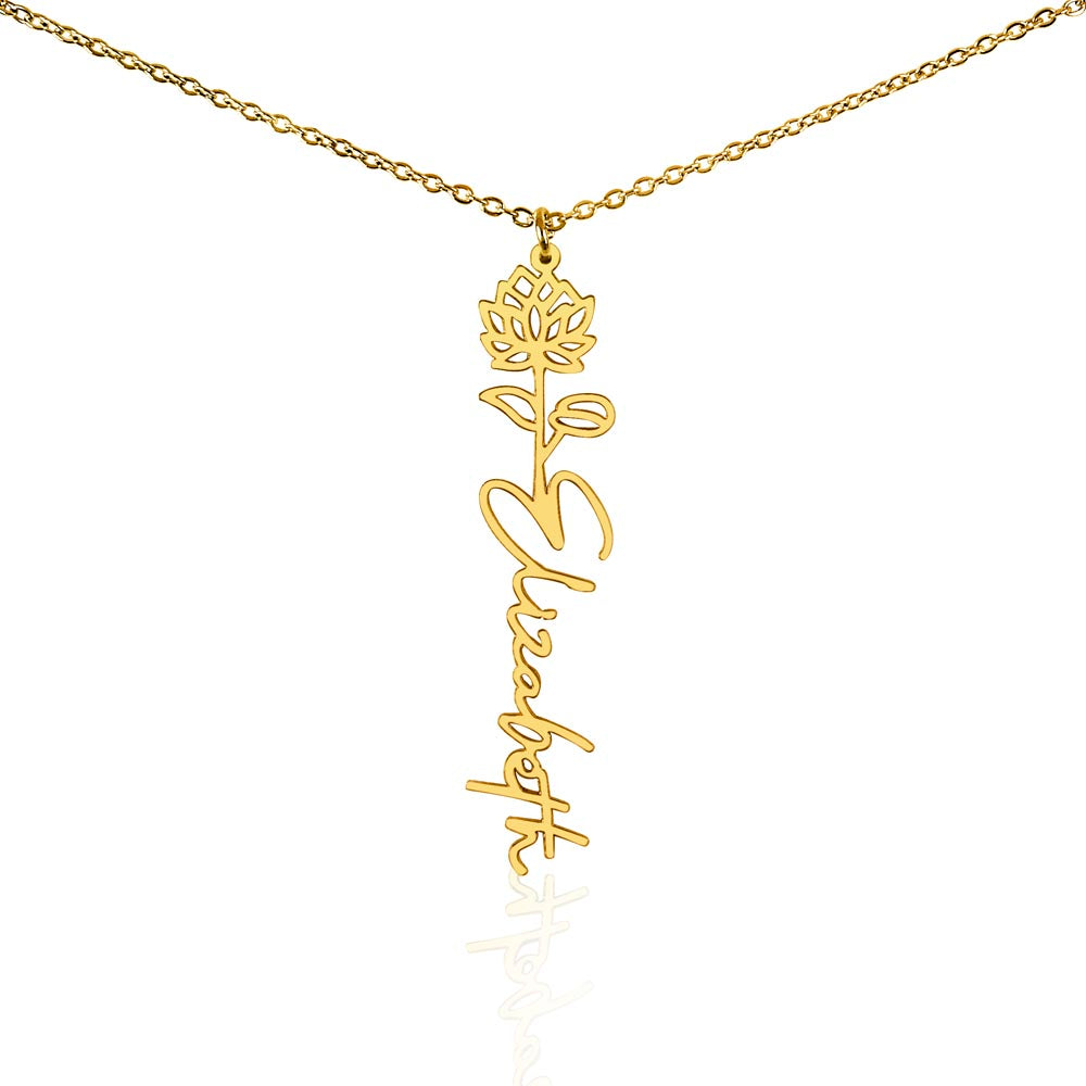 Personalized Birth Flower Name Necklace – Custom Engraved Jewelry with Your Birth Month Flower