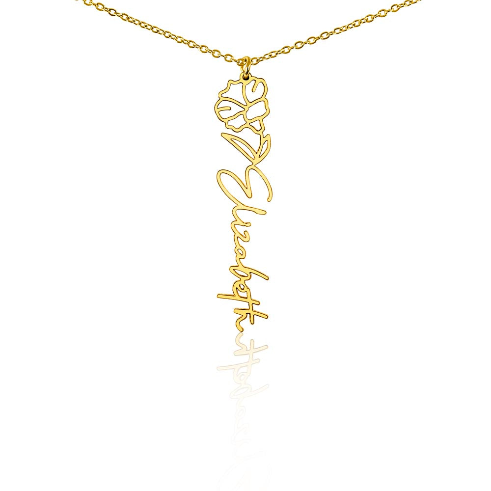 Personalized Birth Flower Name Necklace – Custom Engraved Jewelry with Your Birth Month Flower